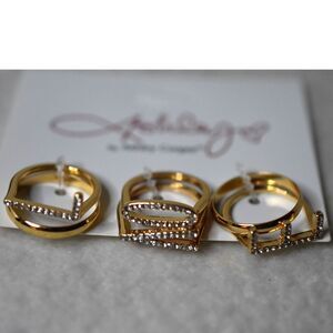 NWT Ashley Cooper 6 Piece Rhinestone "LOVE" Gold Tone Size 9 Glam Y2K Rings